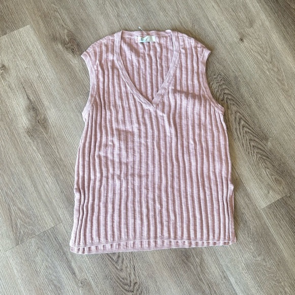 Free People Beach Linen Blend Veda Sweater Vest Ribbed V-Neck Sleeveless - Picture 7 of 10